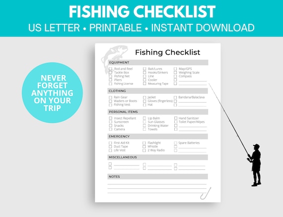 Fishing Trip Checklist Boat Checklist Fishing Equipment List Fishing  Supplies Gift for Fishermen Printable Fishing Checklist -  UK