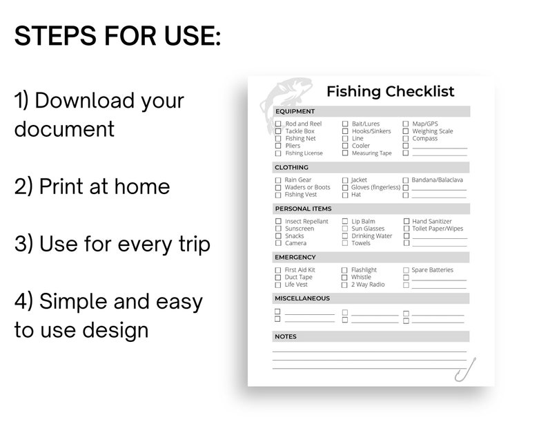 Fishing Trip Checklist Boat Checklist Fishing Equipment List Fishing Supplies Gift for Fishermen