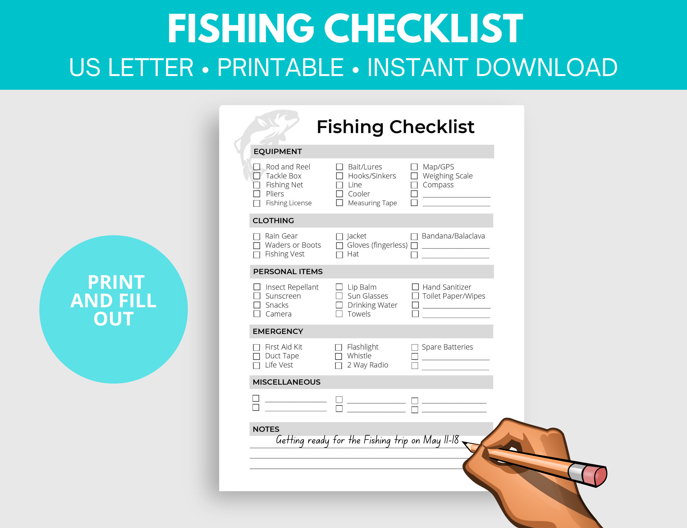 Fishing Trip Checklist Boat Checklist Fishing Equipment List Fishing  Supplies Gift for Fishermen Printable Fishing Checklist -  Canada