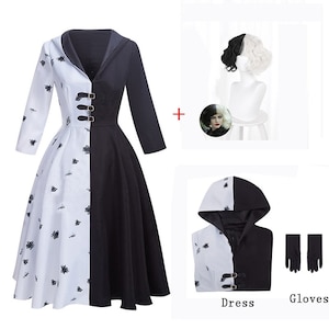 Halloween Cruella De Vil costume dress gloves set whole set costume gift new