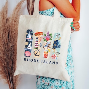 Rhode Island Canvas Tote Bag: Coastal Souvenir Market Bag