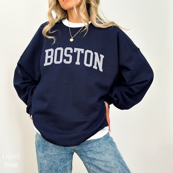Boston Crew Neck Sweatshirt, Trendy Vintage Varsity Aesthetic, Unisex Travel Crewneck, Boston Gift