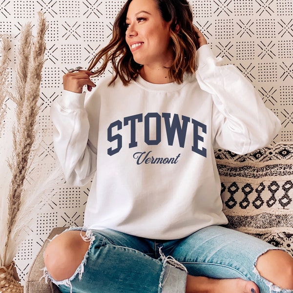 Stowe Vermont-sweater met ronde hals | Vintage Varsity-reisstijl | Stowe-cadeau