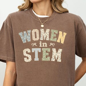 STEM Student Shirt Women In STEM Tee Collegiate Patch Science Major Gift Engineering Chemistry Biology Lab Club Female Scientist Top