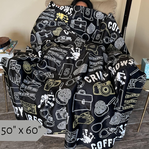 True Crime Sherpa Blanket 50x60 Cozy Crime Show Throw Gift for True Crime Lover CSI Fan Fleece Blanket