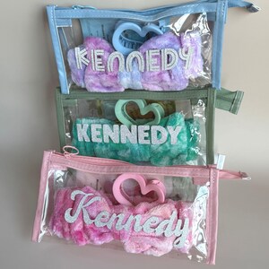 Beauty Kit Collection Teen Spa Bundle Custom Name Gift Set Clear Makeup Bag Plush Headband Face Mask Package Butterfly Hair Accessories Silver Glitter Design Perfect Birthday Present Teen Girl Pamper Collection Self Care Essential