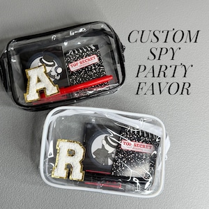 Spy Party Favor Kit Bundle for Children Birthday Celebration Gift Package with Notebook and Pen Custom Initial Letter Patch for Detective