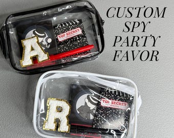 Spy Party Favor Kit Bundle for Children Birthday Celebration Gift Package with Notebook and Pen Custom Initial Letter Patch for Detective