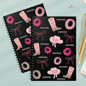 Personalized Western Notebook Custom Name Stationery School Supply Country Western Themed Supplies Cowgirl Gift Black Notebook Pink Design
