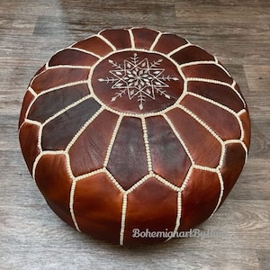 Moroccan leather pouf, Moroccan Ottoman pouf, moroccan pouffe , Moroccan vintage, leather pouf DARK BROWN