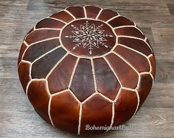 Pouf marocain en cuir, pouf ottoman marocain, pouf marocain, vintage marocain, pouf en cuir BRUN FONCÉ