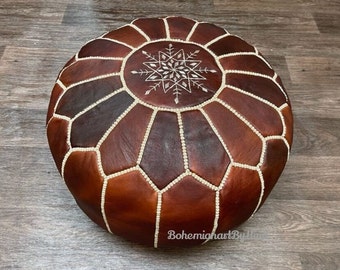 Moroccan leather pouf, Moroccan Ottoman pouf, moroccan pouffe , Moroccan vintage, leather pouf DARK BROWN