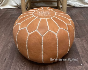 Moroccan leather pouf, Moroccan Ottoman pouf, moroccan pouffe TAN , Moroccan vintage, leather pouf