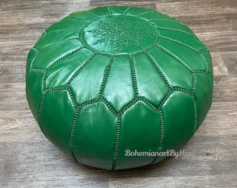Green Moroccan Pouf , Moroccan leather pouf, Moroccan Ottoman pouf, moroccan pouffe GREEN , Moroccan vintage, leather pouf