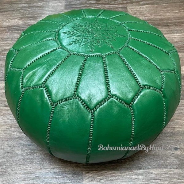 Pouf marocain vert, pouf en cuir marocain, pouf ottoman marocain, pouf marocain VERT, vintage marocain, pouf en cuir