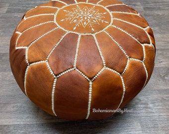 Brown Moroccan Pouf Leather; Pouf Ottoman, pouffe Morocca, home decor boho, pouffe,moroccan berber pouf ottoman footstool handmade; no smell