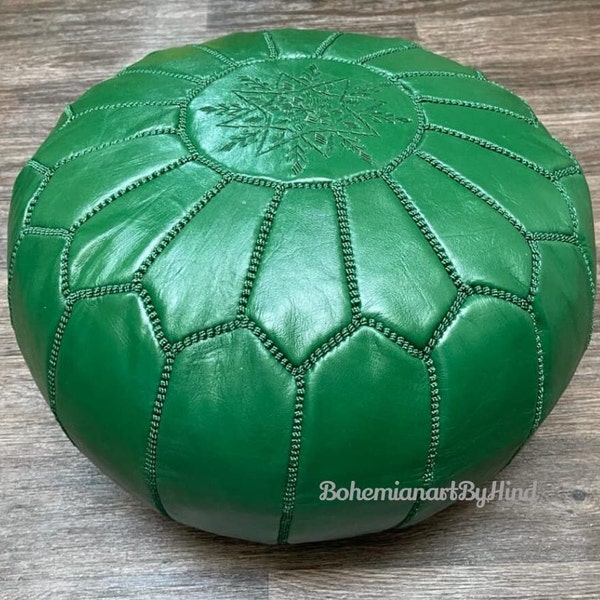 Pouf marocain vert, pouf marocain en cuir, pouf ottoman marocain, pouf marocain VERT, vintage marocain, pouf en cuir