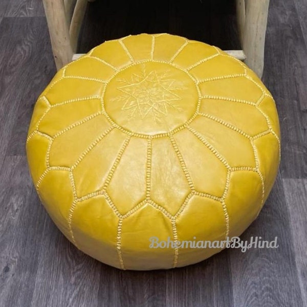 Mustard Moroccan Pouf Leather; Pouf Ottoman pouffe, Moroccan home decor boho, moroccan berber pouf, pouffe, ottoman footstool handmade