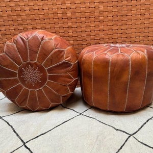 Stuffed moroccan leather round pouf, 30*18 image 1