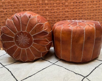 Pouf rotondo imbottito in pelle marocchina, 30*18