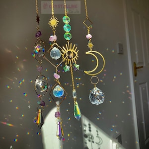 Crystal Suncatcher UK, Amethyst window prism rainbow boho gemstone sun catcher