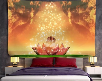 Tapisserie de yoga et méditation lotus | Décoration hippie mandala | Suspension murale bouddha 7 chakras | Toile de fond spirituelle indienne