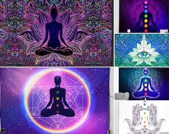 Meditation Yoga Tapestry | Mandala Hippy Decor | 7 Chakra Buddha Wall Hanging | Indian Home Spiritual Backdrop | Male Man Motive