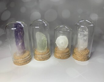 Natural Raw Crystal in a Bottle, Amethyst, Citrine, Agate, Clear Quartz and Green Quartz, Mineral Specimen Home Ornament