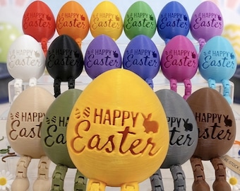 Happy Easter Egg with Dangling Legs, 3D Printed Easter Decor, Easter Basket Stuffer, Cute Easter Desk Decoration, Articulated Egg Toy