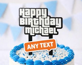 Retro Gamer Style Personalized Cake Topper | Action Game Inspired Birthday Decor
