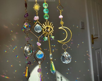 LONGSHENG Metal Dragonfly Crystal Suncatcher Chakra Prisms Bead Hanging Crystal for Windows Prisms Suncatcher Garden Wedding Christams Decor Rainbow Maker Mirror Suncatcher,Set of 3 