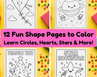 Shapes Adventure Coloring Book for Kids | 12 Printable Pages | Fun Learning About Shapes | Digital Download
