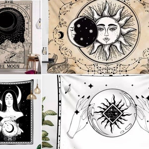 Appeso a parete con tarocchi della luna, arredamento della camera da letto con luna e sole, decorazione della palla della strega, arazzo sullo sfondo della sfera di cristallo del terzo occhio stregato