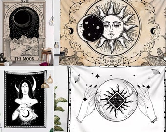 Moon tarot wall hanging, moon and sun bedroom decor, witch ball decoration, witchy third eye crystal ball backdrop tapestry