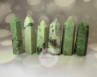 Dendritic Jasper Tower, Green Crystal Point, Brew’s Jade Stone Obelisk, Green Sage Dendrite Jasper Pillar, Reiki Healing Uk