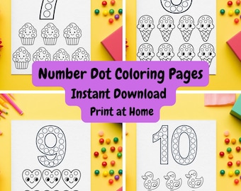 Numbers 1-10 Dot Marker Coloring Pages Printable | Toddler & Preschool Counting Worksheets | Instant Download Activity Sheets