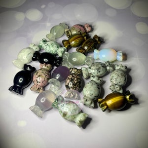 Crystal Candy, Gemstone Sweets, Natural Stone Treats, Tigers Eye, Rhodonite, Lotus Jasper, Tree Agate, Obsidian, Fluorite Christmas Carving