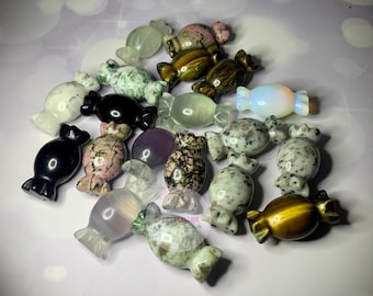 Crystal Candy, Gemstone Sweets, Natural Stone Treats, Tigers Eye, Rhodonite, Lotus Jasper, Tree Agate, Obsidian, Fluorite Christmas Carving