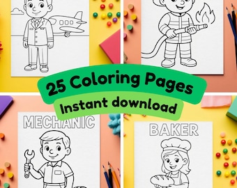 Professions Coloring Pages for Kids | Printable Community Helpers Activity | Educational Occupations and Jobs Digital Download PDF