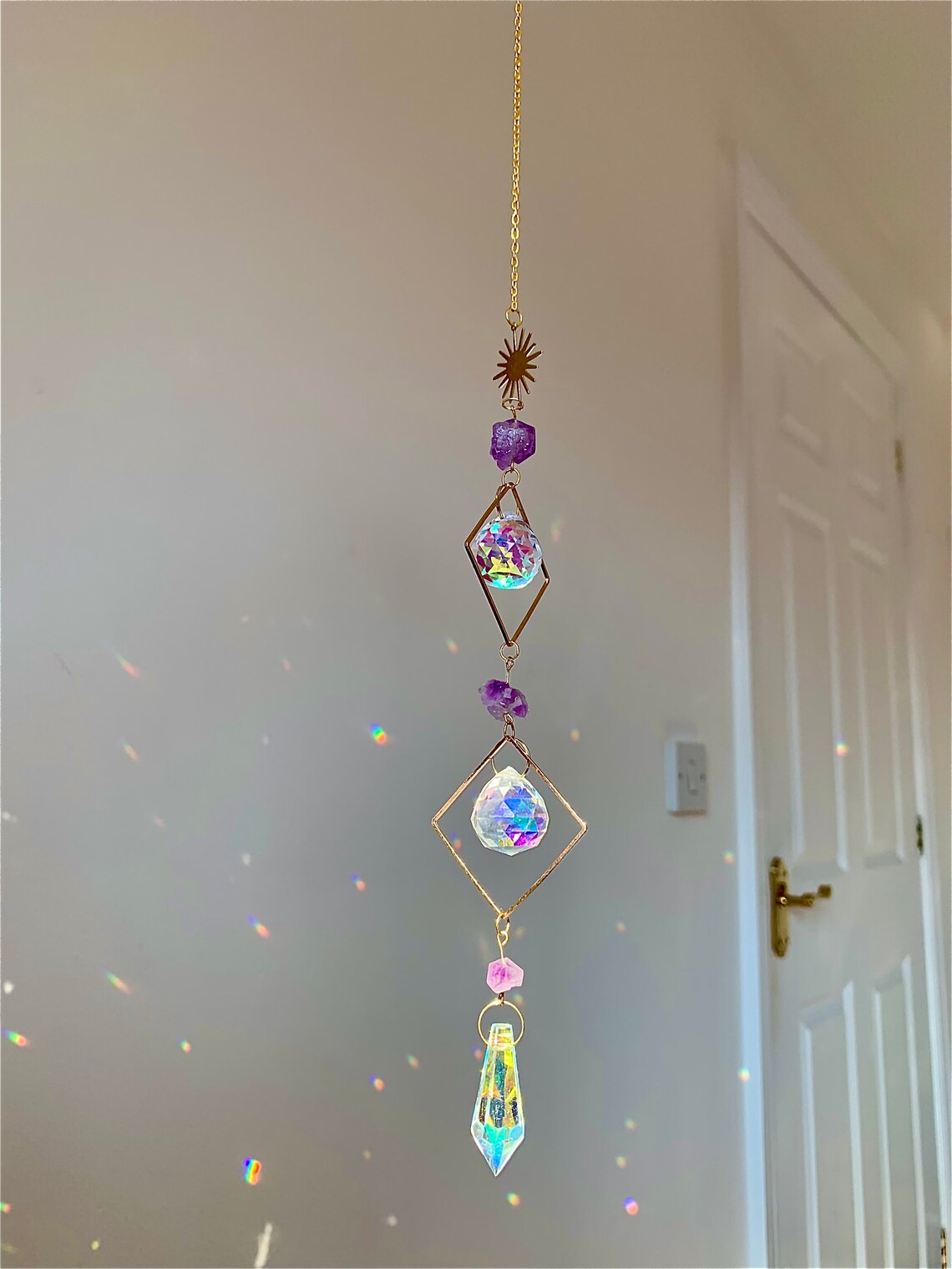 Crystal Suncatcher UK Amethyst Window Prism Rainbow Boho Etsy UK