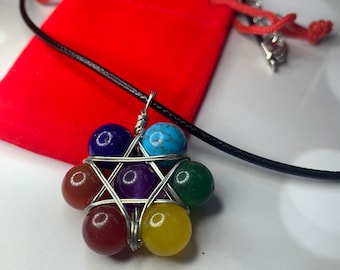 Chakra necklace pendant, crystal necklace gift, colorful necklace, hippie jewelry, gemstone jewellery, amethyst, aventurine, lapis lazuli