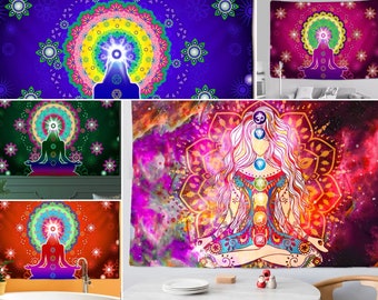 Meditation tapestry | Mandala hippy throw| 7 Chakra Yoga mat|  Indian home spiritual decor | Female Woman Motive