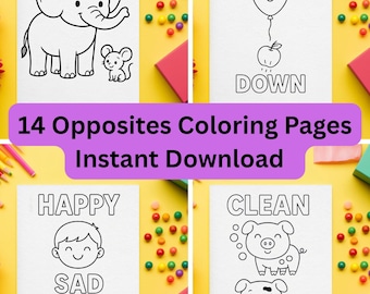 Opposites Coloring Pages for Kids | Printable Preschool Learning | Day and Night, Empty & Full | ESL worksheets | Instant Download