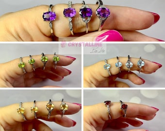 Purple Amethyst, Yellow Citrine, Green Peridot, Blue Topaz, Red Garnet, adjustable ring, vintage rings jewelry gift for her