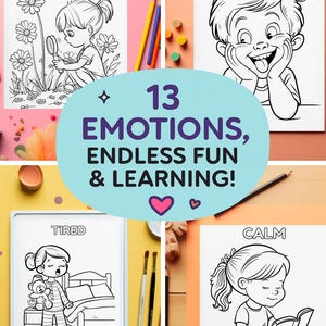 Emotions Coloring Pages for Kids | 13 Feelings Printable Bundle | Social Emotional Learning Worksheets | Digital Download PDF