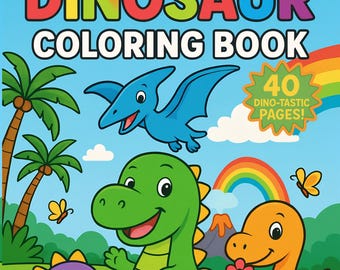 Libro para colorear de dinosaurios imprimible para niños / 40 páginas de divertidas actividades con dinosaurios / Páginas para colorear para niños pequeños y preescolares (descarga instantánea)
