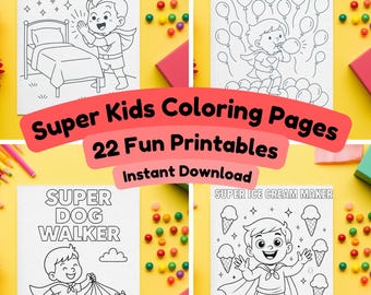 Super Kids Coloring Pages – 22 Printable Coloring Sheets | Superhero Chores, Motivation, Reward Chart Coloring Book | Digital Download