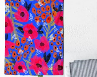 Flower Minimalist Tapestry, Floral illustration abstract wall hanging, Vintage Art Backdrop