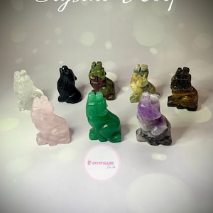 Crystal Wolf, Gemstone Handmade Healing Carved Animals, Amethyst Crazy Agate Black Obsidian Wolves, Gemstone Figures, Wolf gift
