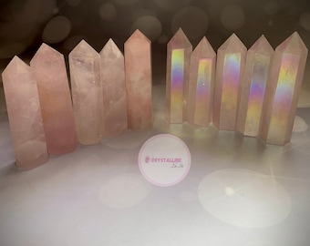 Rose Quartz Tower, Natural Angel Rainbow Aura Quartz Point, Reiki Healing Obelisk, Meditation Gemstone Wand 6-7cm UK